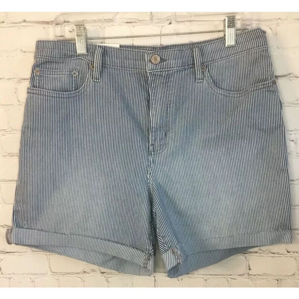New Calvin‎ Klein Jeans Womens Shorts Sz 12 R  mini Blue Denim Railroad Stripe